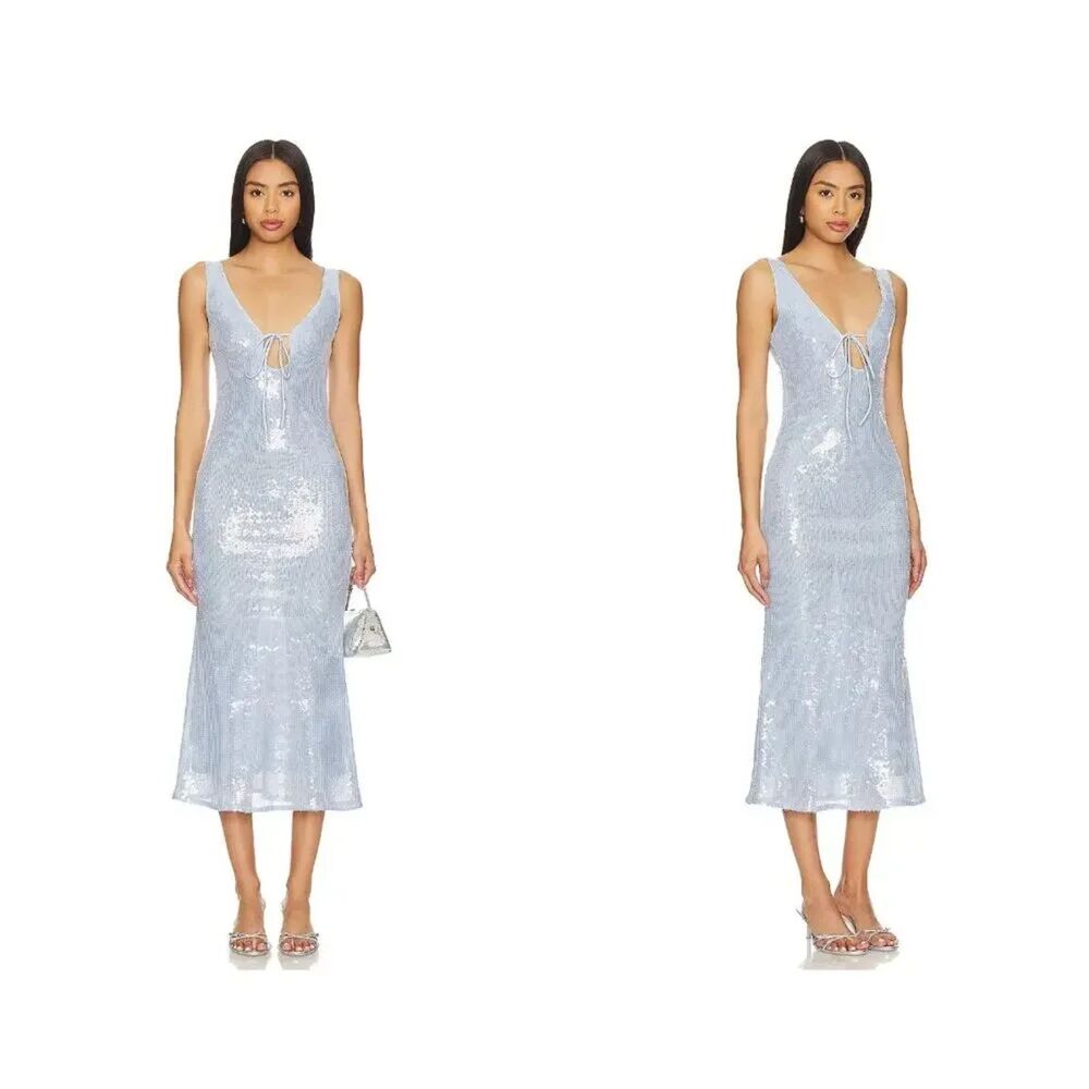 Bardot Light Blue Sequin Midi Dress - Picture 4 of 5